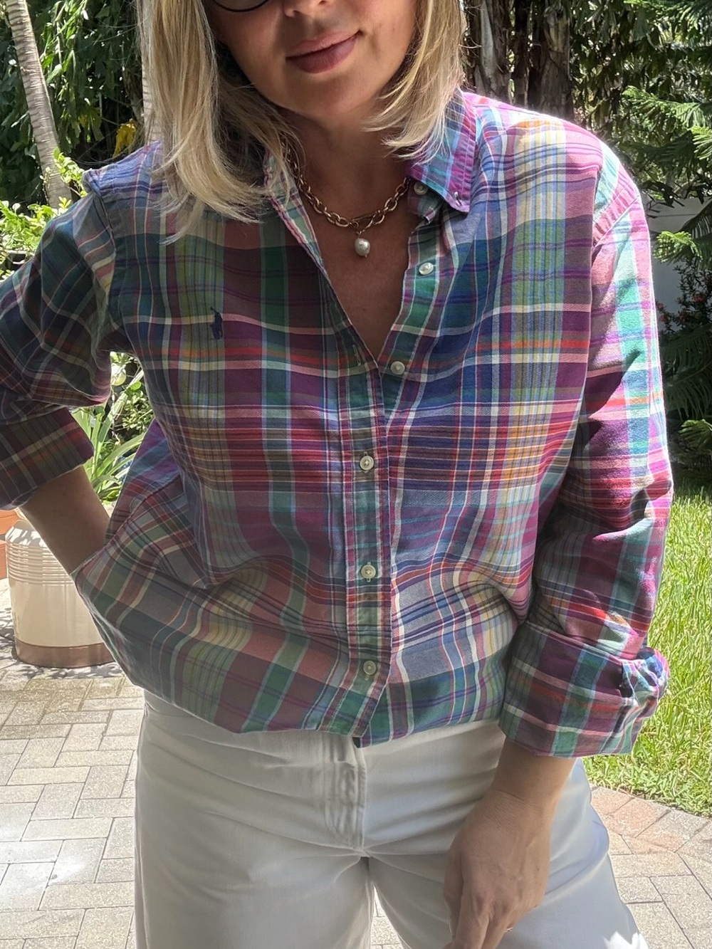 Vintage Ralph Lauren Plaid Button-Up Shirt L 100% Cotton | Women’s Oversized - Picture 6 of 8